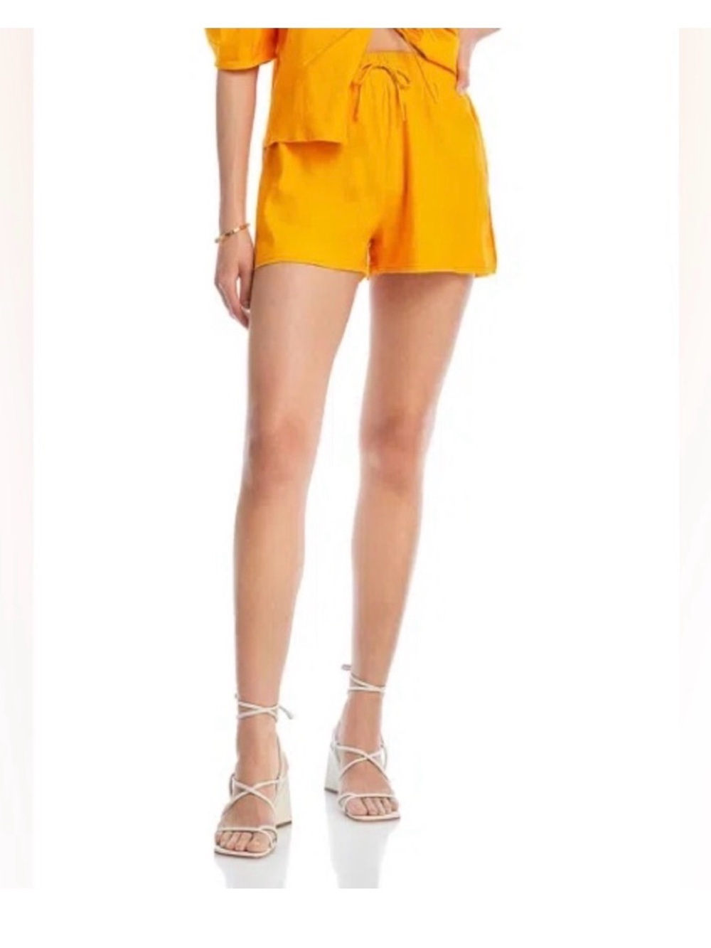 cult gaia sisi Bright Orange High-Waist Drawstring Shorts